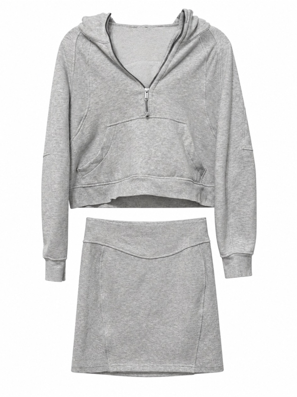 🦋 Lululemon| Heathered Gray Cropped Hoodie & Scuba Mini Skirt 2 Piece Set S & M